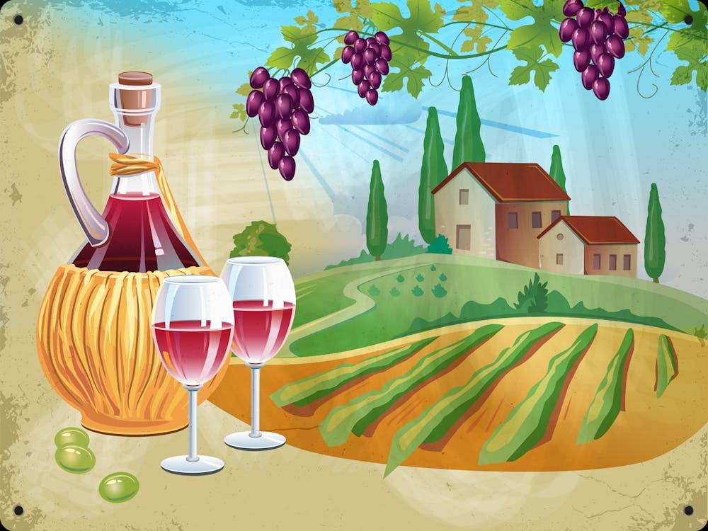 Wine And Grapes — wine poster, kitchen poster, wine print