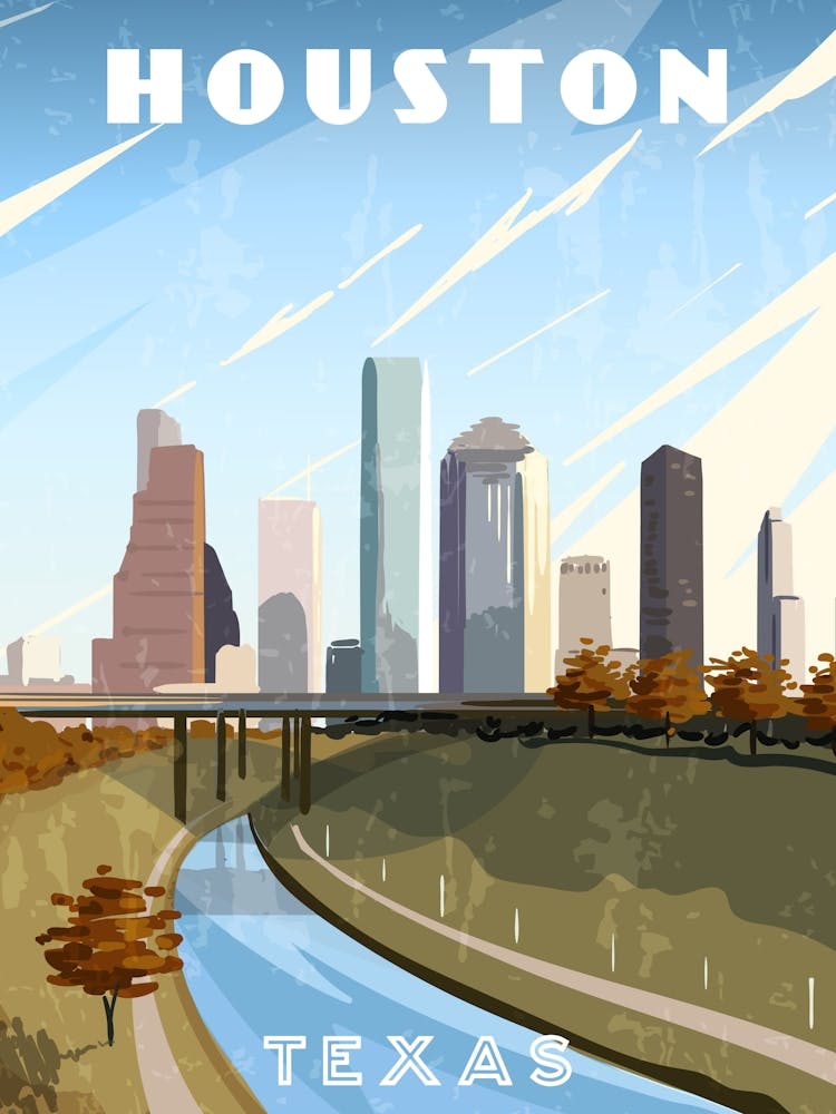 Houston, Texas, USA — Retro travel minimalist poster