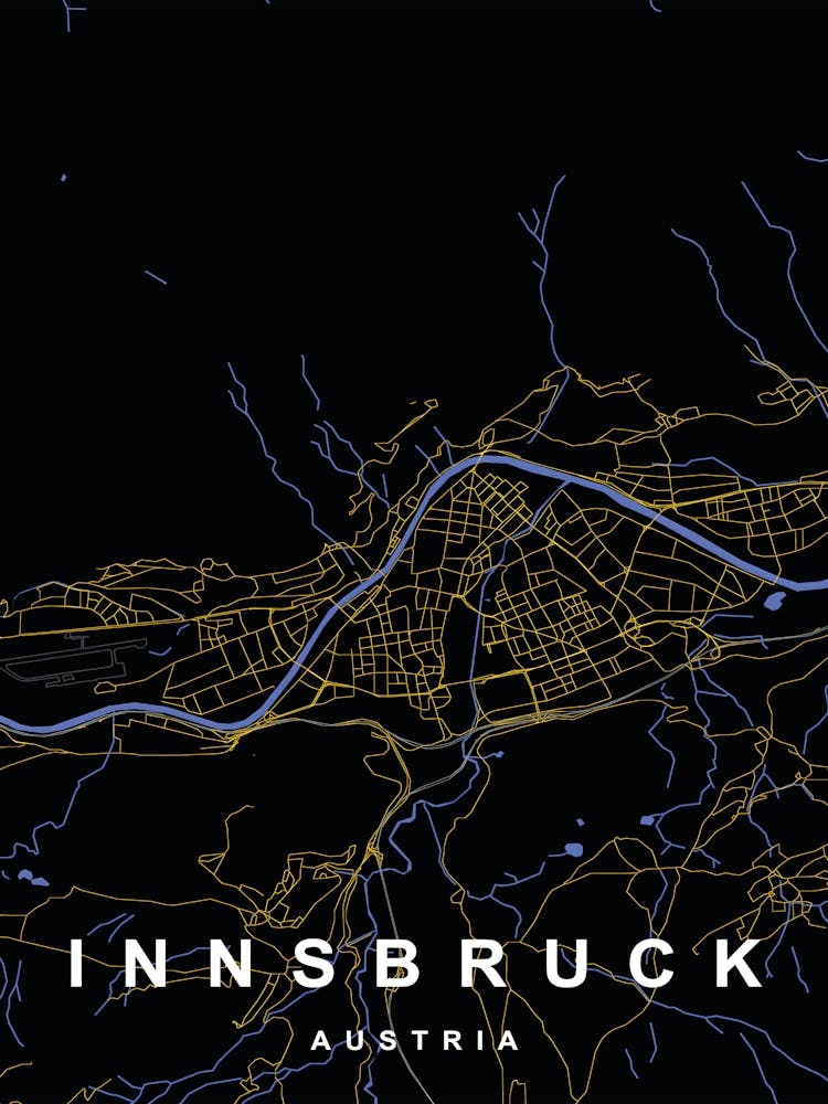 Innsbruck Austria City Map Black and Gold