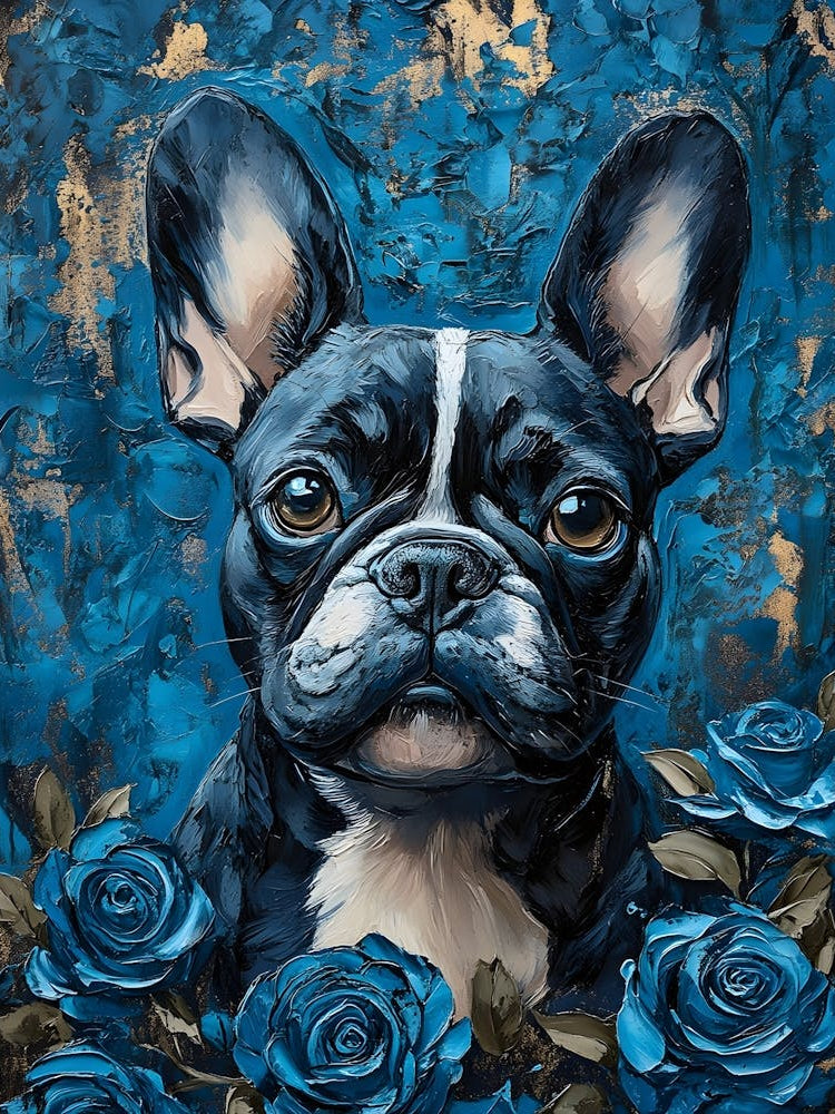 French Bulldog And Blue Roses 5