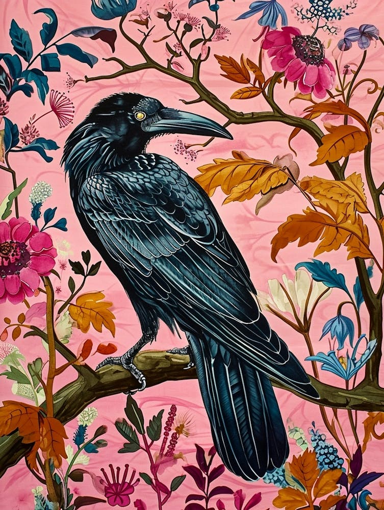 Floral Animal Painting Raven 3