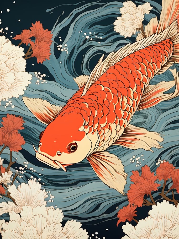 Goldfish Animal Drawing In The Style Of Ukiyo E 2