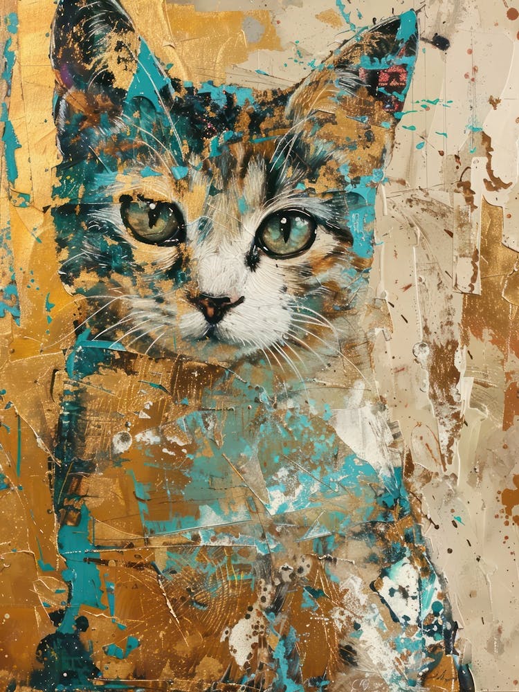 British Shorthair Cat Gold Effect Collage 1
