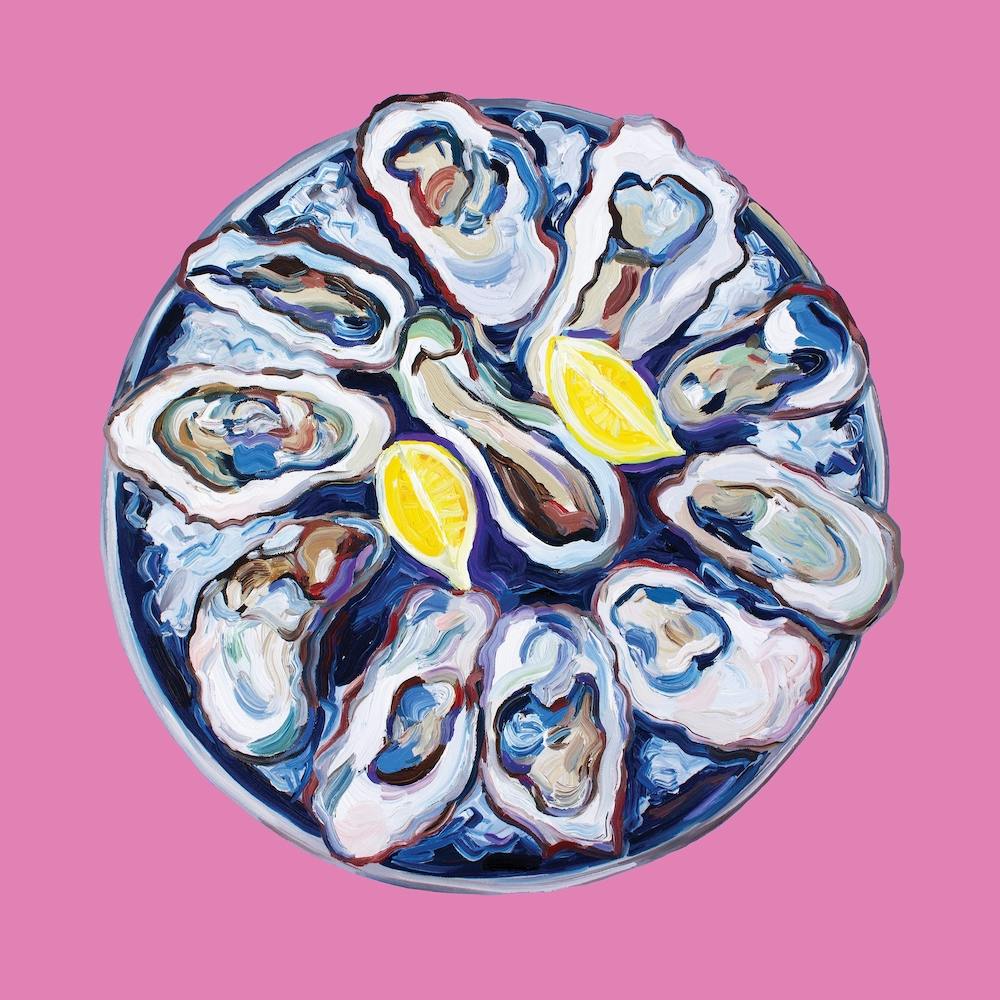 Oysters On A Plate Pink Square