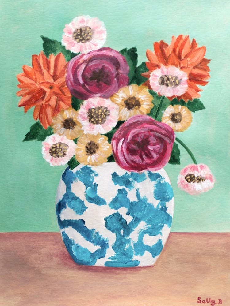 Dahlias And Roses Chinoiserie