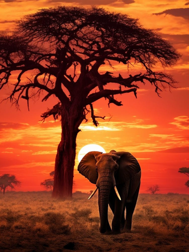African Elephant Sunset Painting 1