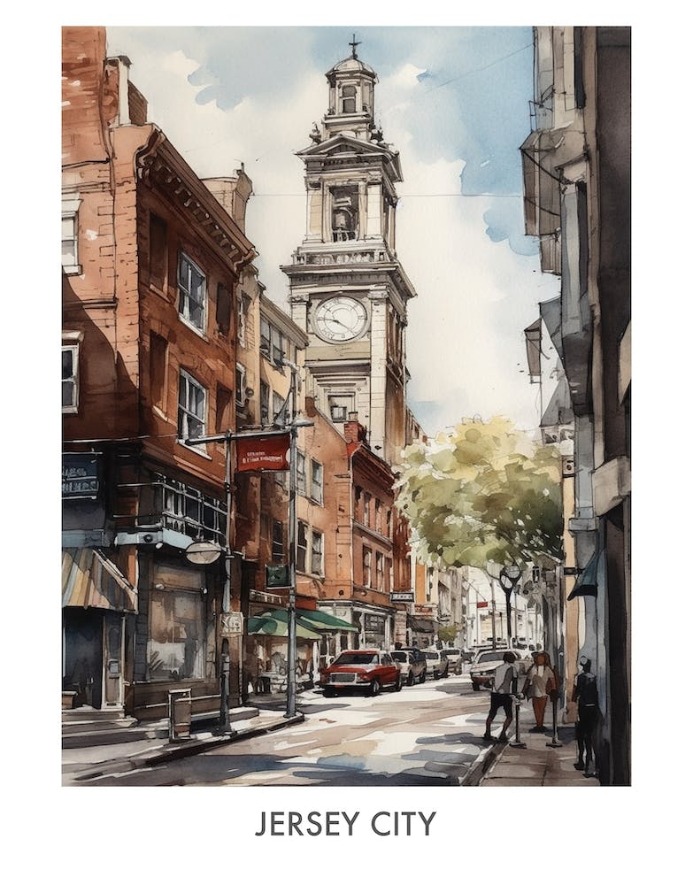 Jersey City Watercolor 2travel Poster