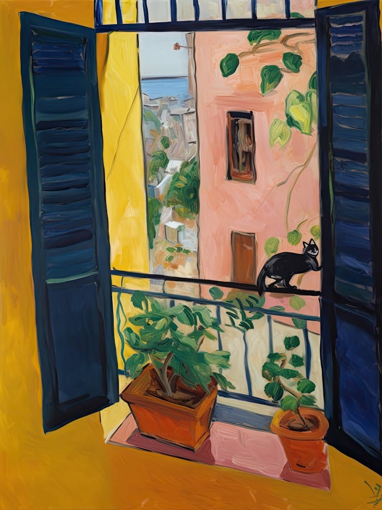 Open Window With Cat Matisse Style Rome Italy 2