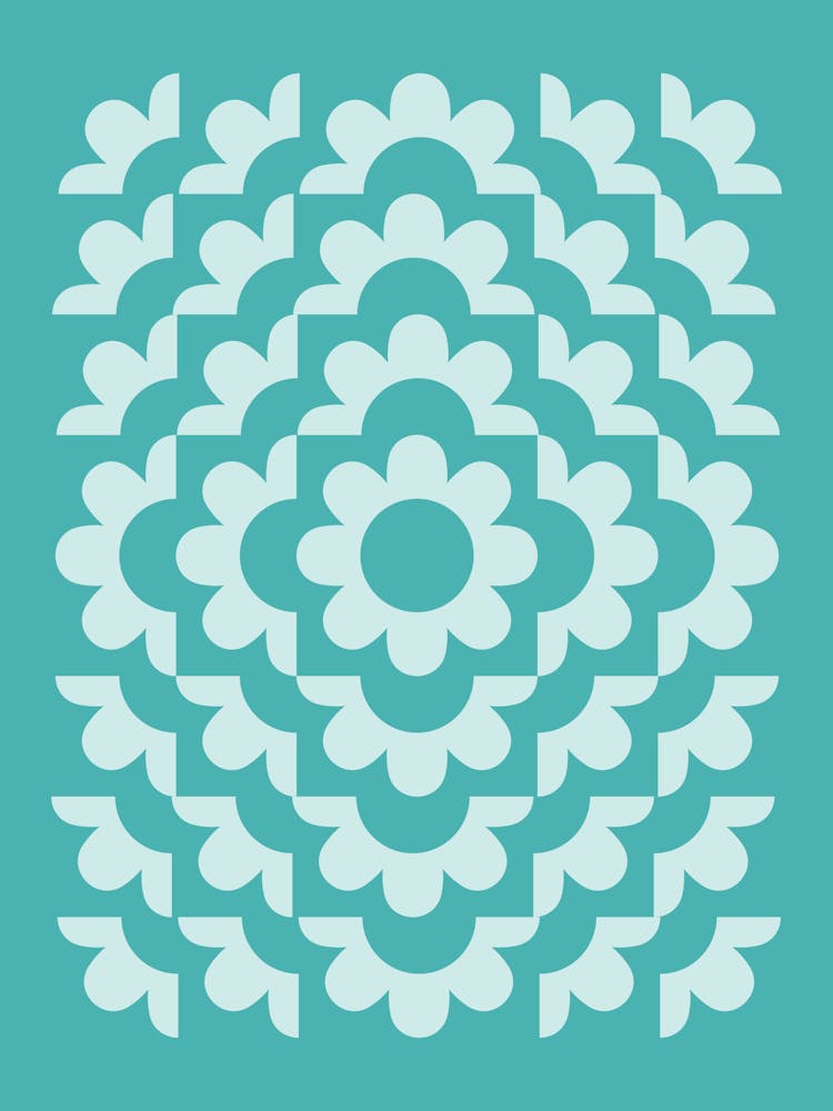 Abstract Geometric Flower Pattern 8 in teal blue green, midcentury modern boho 2