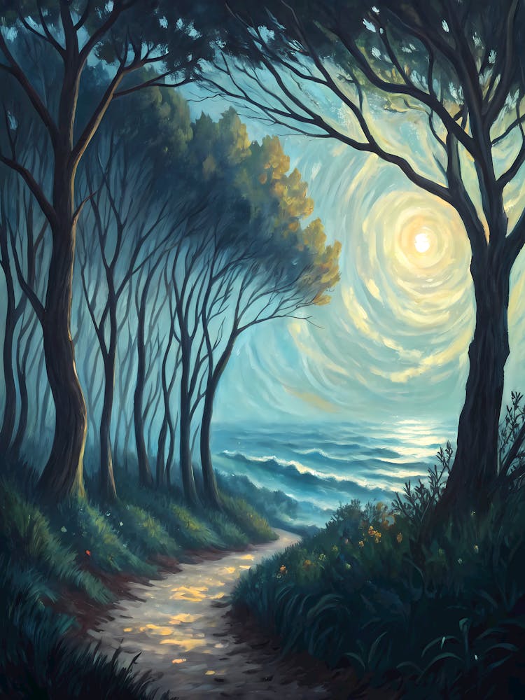 Van Gogh Coastal Landscape Mystical Forest & Ocean