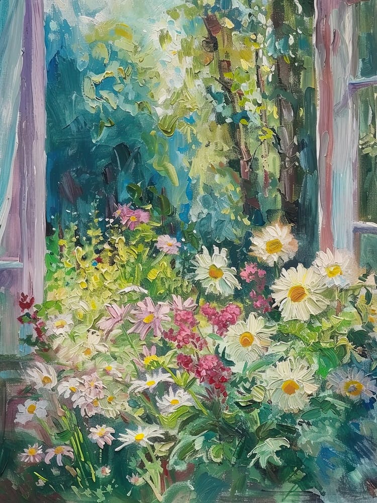 Daisies Flowers On A Cottage Window 7