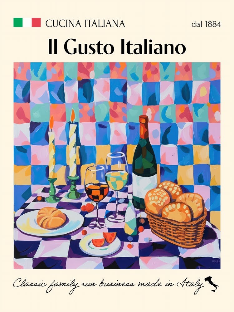 Il Gusto Italiano Trattoria Italian Poster Food Kitchen
