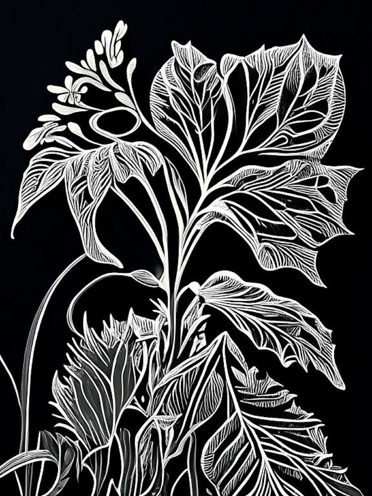 Valerian Leaf Linocut 2