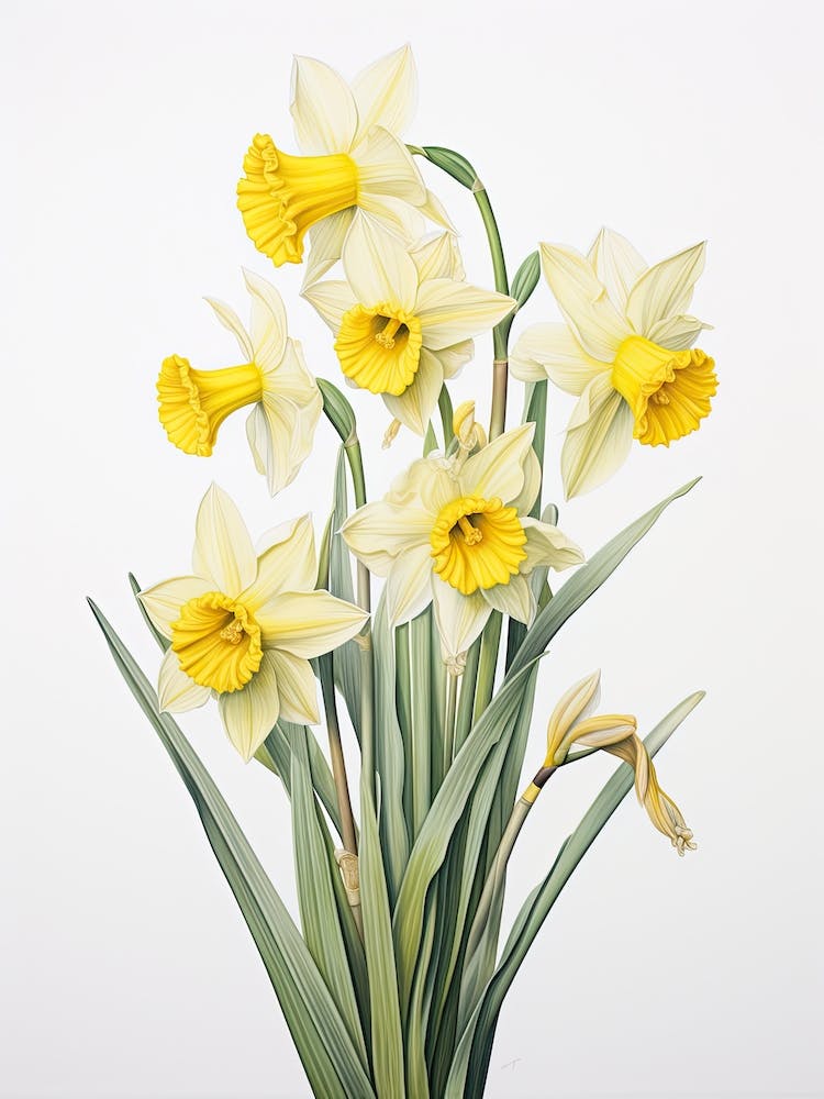 Daffodils Flower Vintage Botanical 1