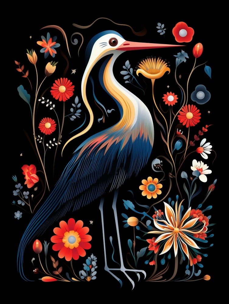 Folk Bird Illustration Stork