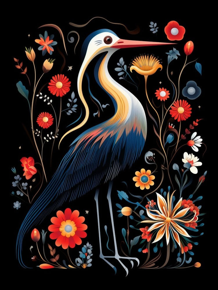 Folk Bird Illustration Stork