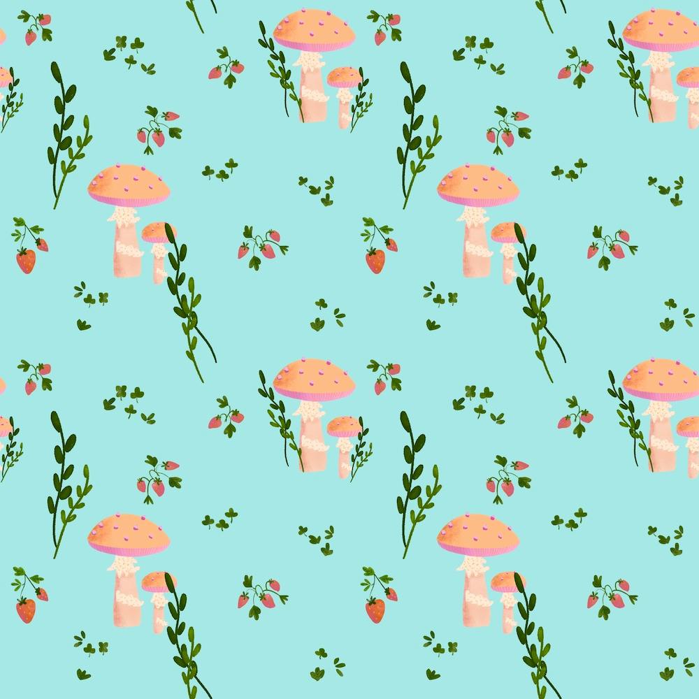 Pink Mushrooms Fabric