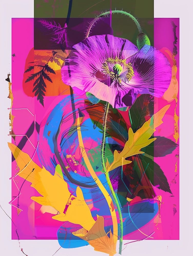 Poppy 1 Neon Flower Collage