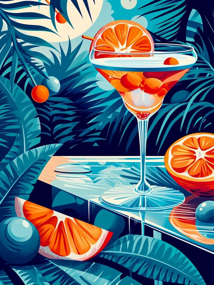 Art Deco Blue & Orange Cocktail