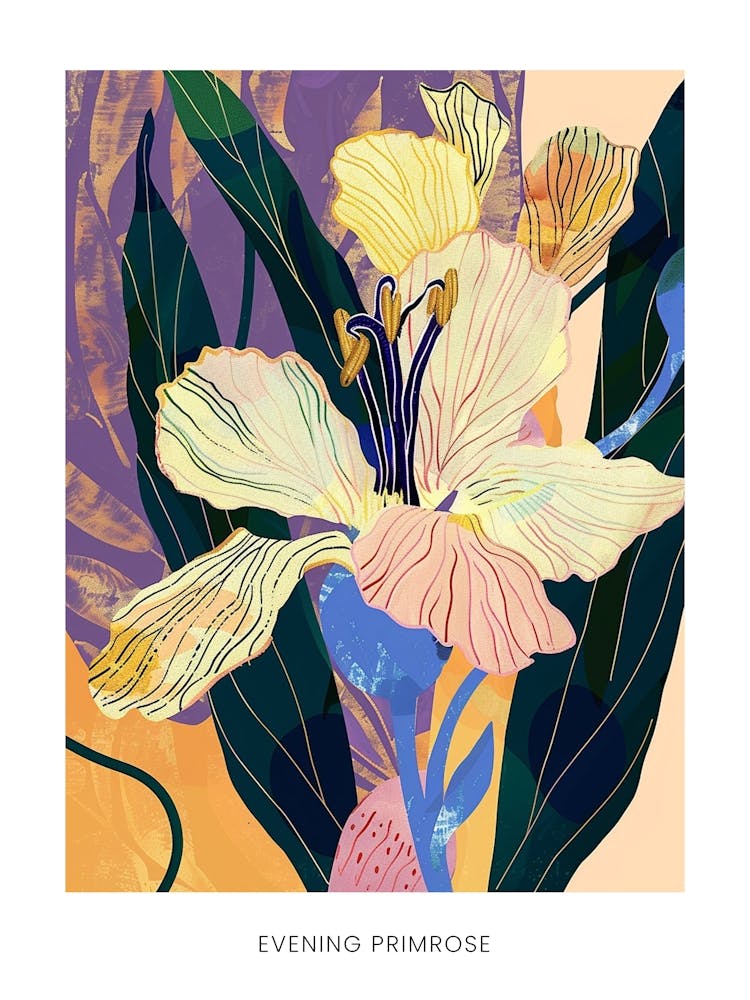 Colourful Flower Illustration Poster Evening Primrose 4