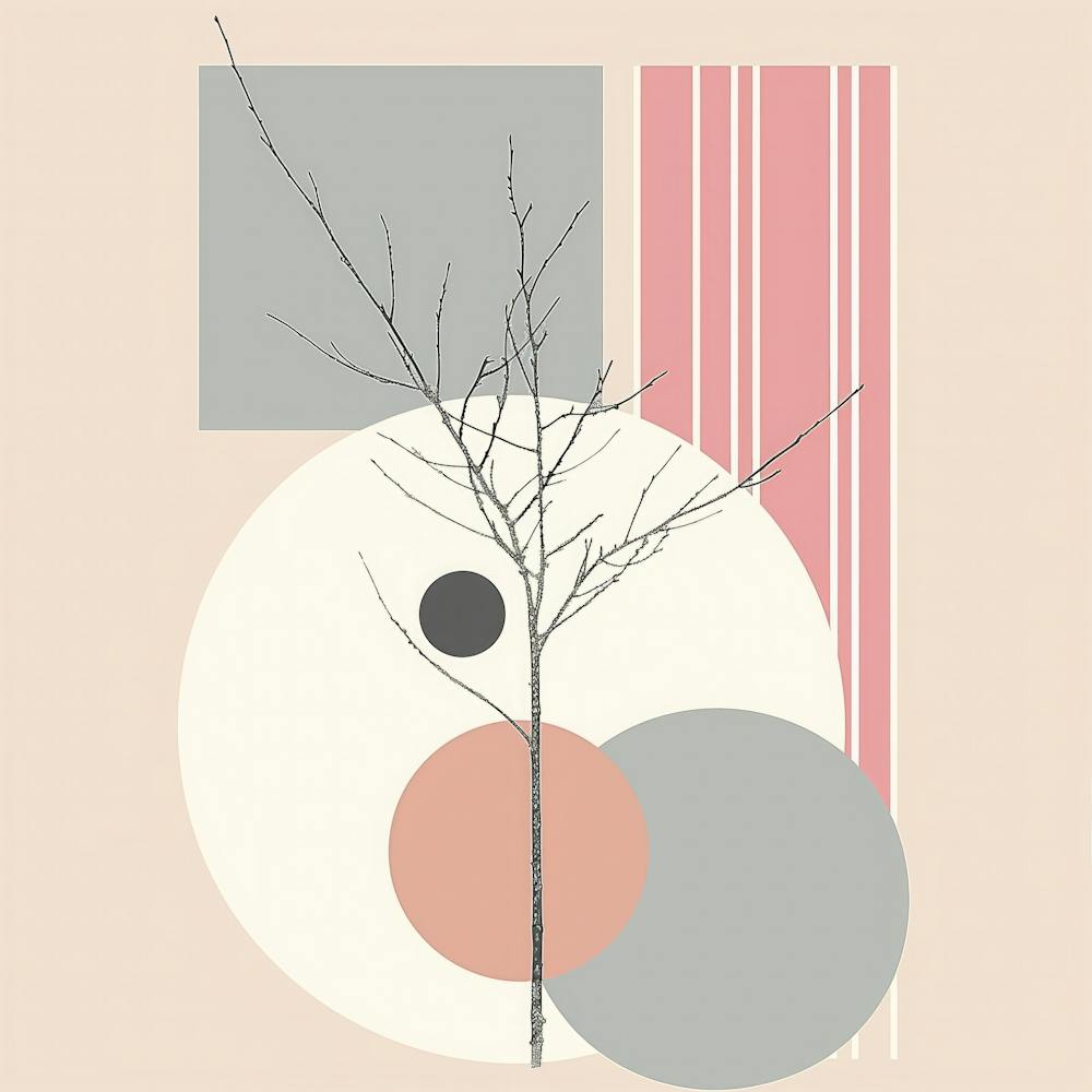 Silken Branches: Minimalist Elegance in Pink and Grey