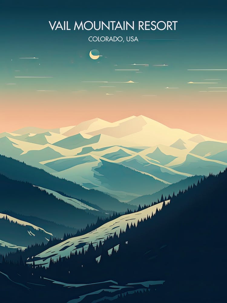 Poster Of Vail Mountain Resort   Colorado, Usa, Ski Resort Illustration 2