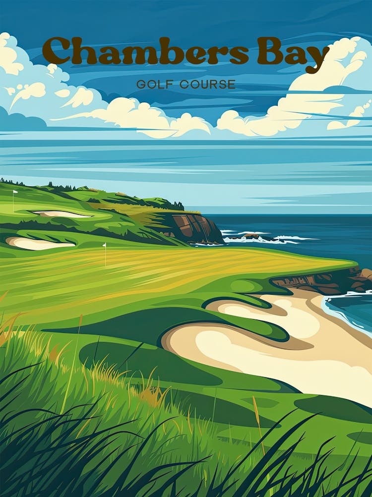 Chambers Bay Golf Course Pga Tournament Digital Travel Illustration