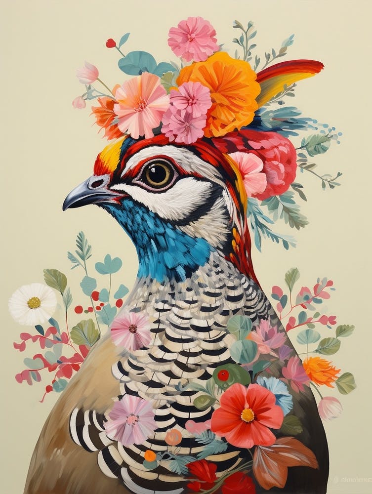 Bird With A Flower Crown Partridge 3
