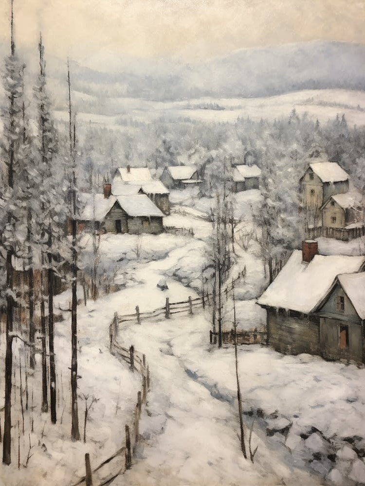 Vintage Winter Painting Lapland Finland 2