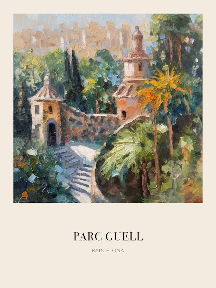 Parc Guell Barcelona Spain Vintage Cezanne Inspired Poster
