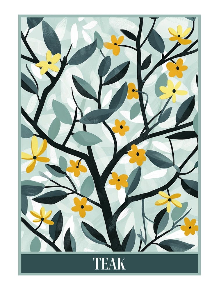 Teak Tree Flat Illustration 3 Poster