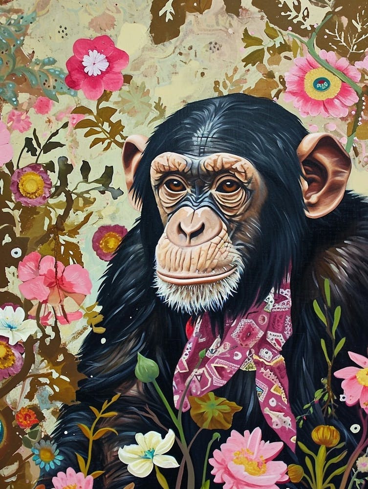 Floral Animal Painting Chimpanzee 3