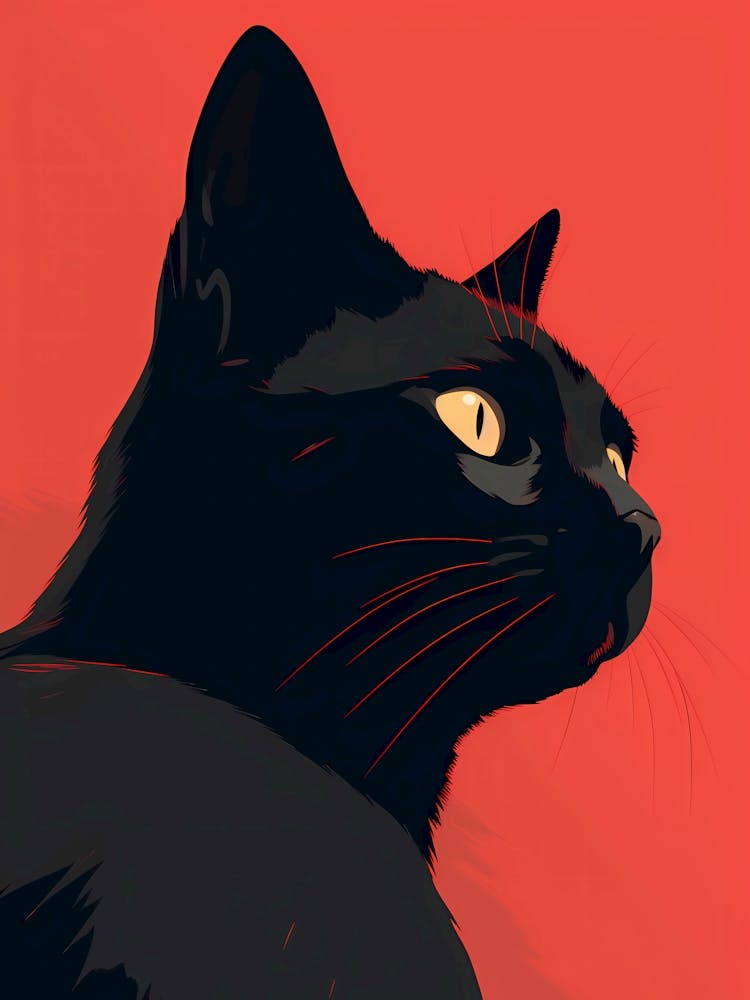 Black Cat Illustration on a Red Background