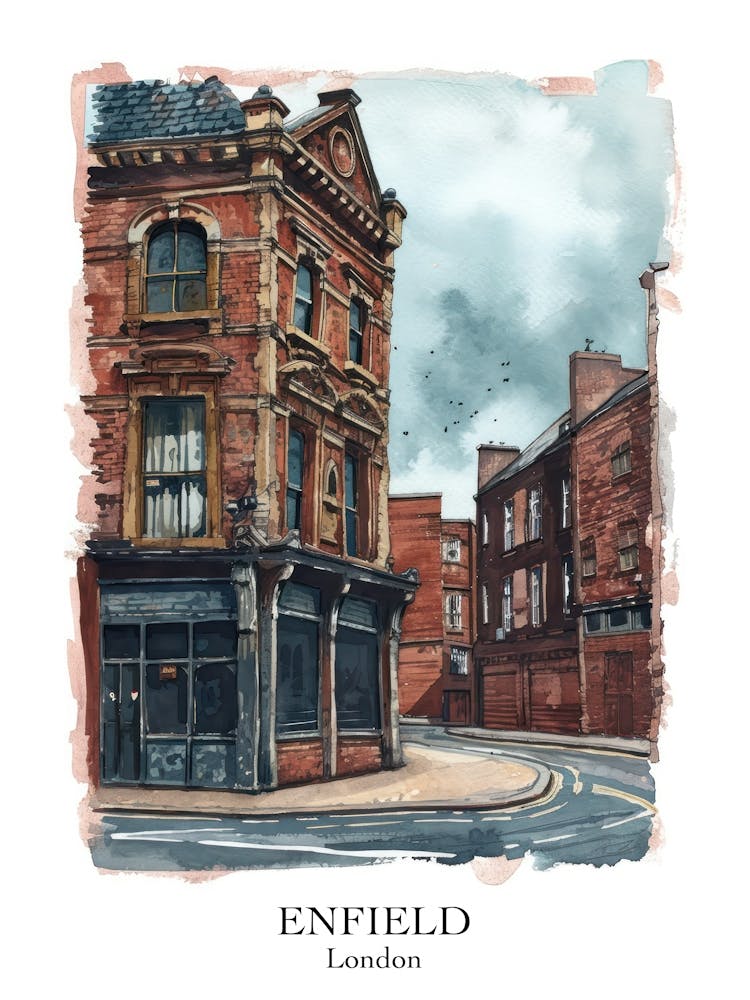 Enfield London Borough   Street Watercolour 1 Poster