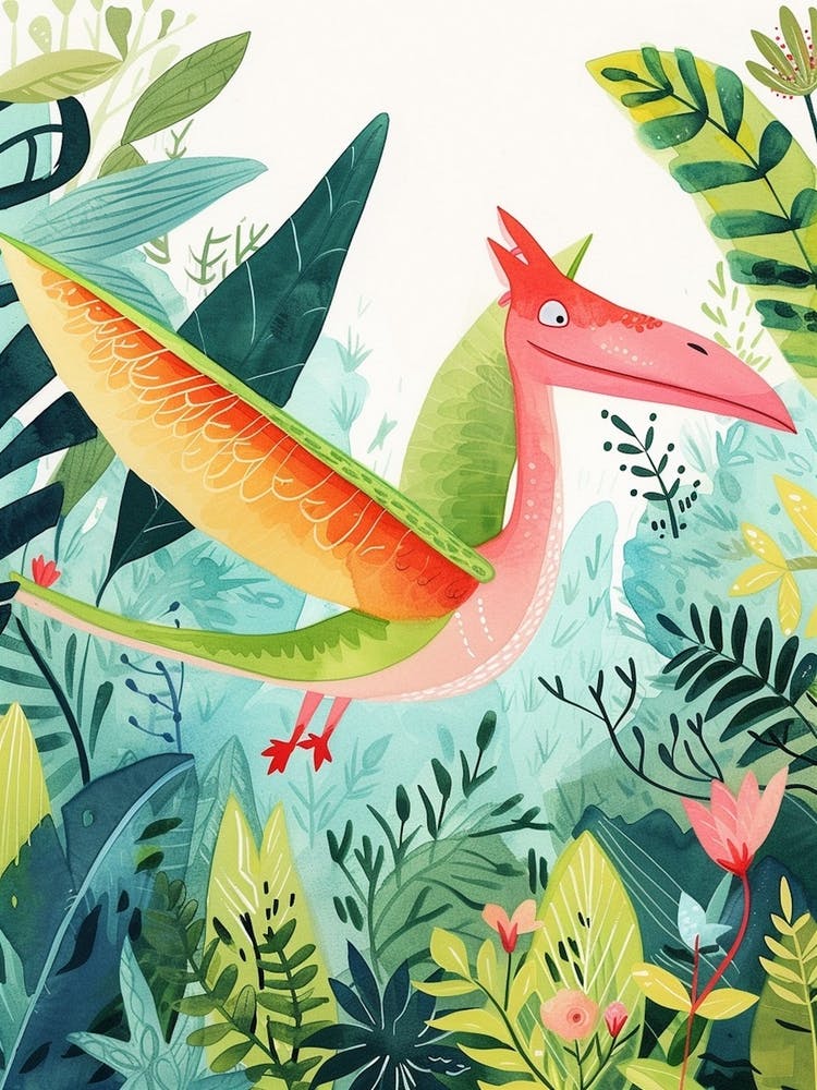 Pteranodon Dinosaur Cute Watercolour 3