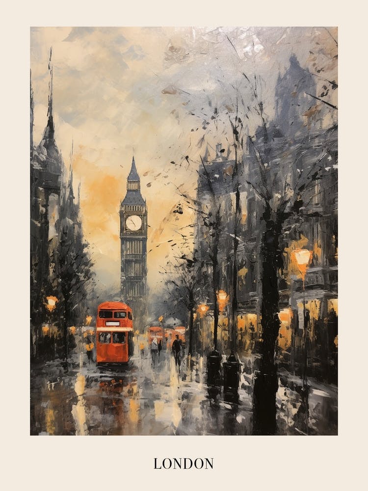 Vintage Winter Painting Poster London England 3