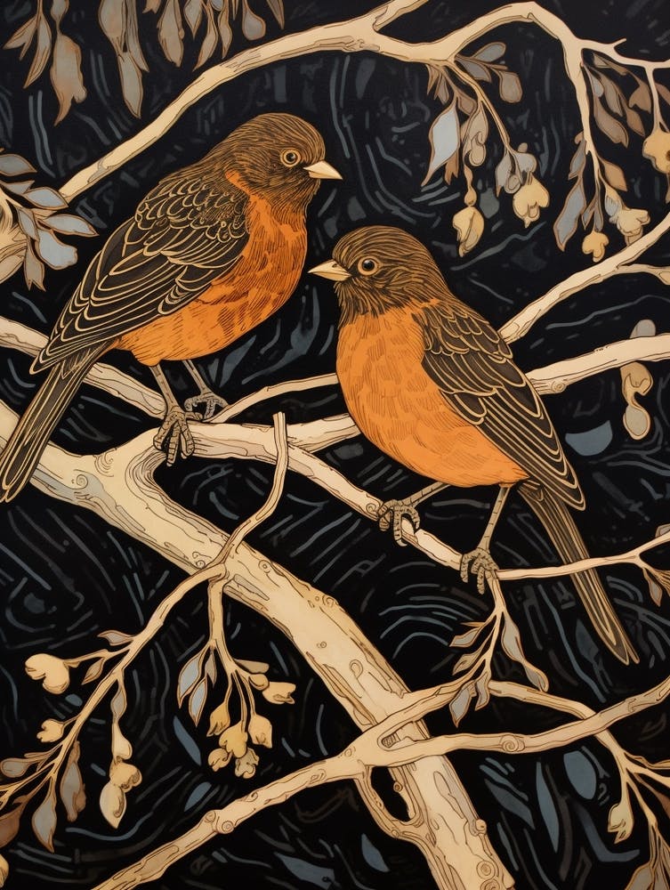Jugendstil Vögel Poster Fink 2