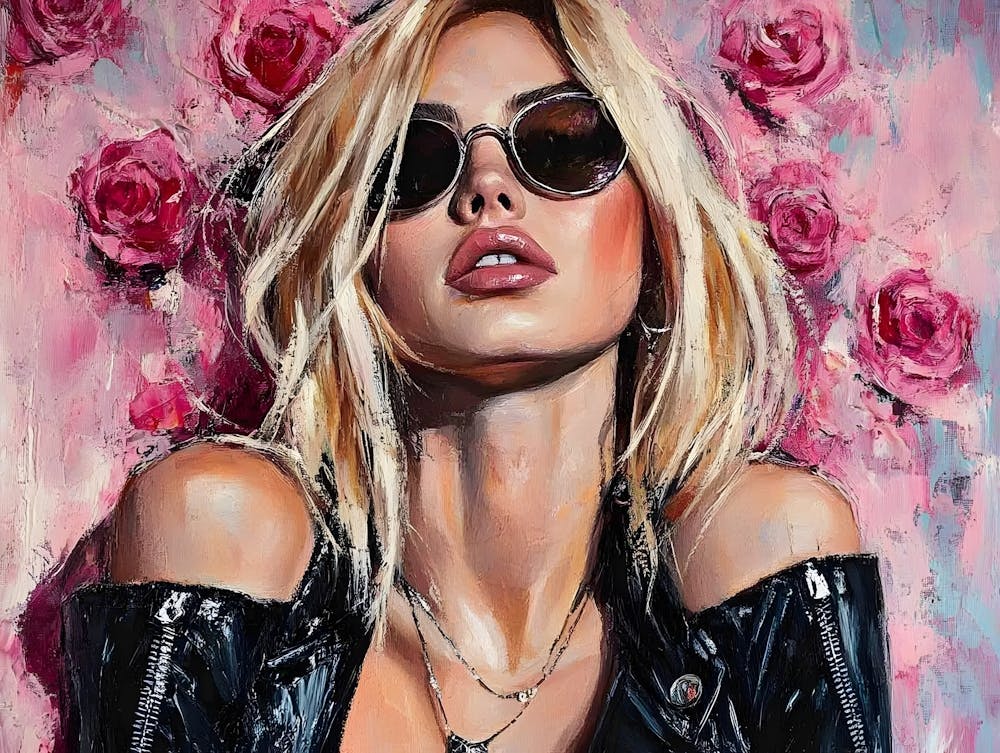 Punk Blonde Woman And Pink Roses 10