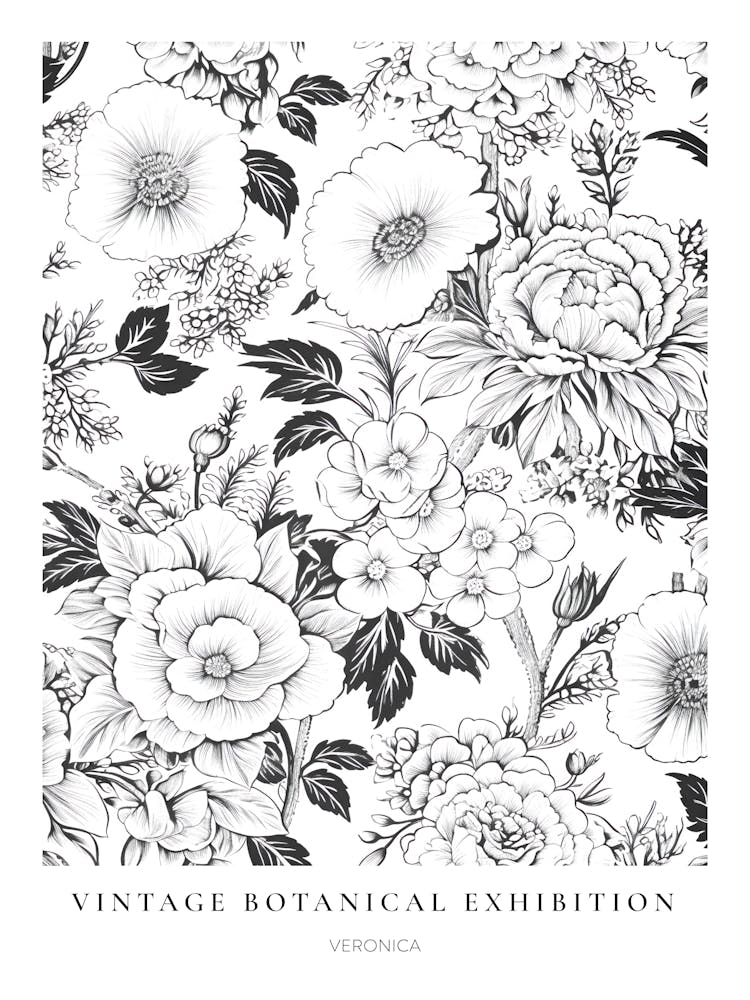 Veronica B&W Vintage Botanical Poster