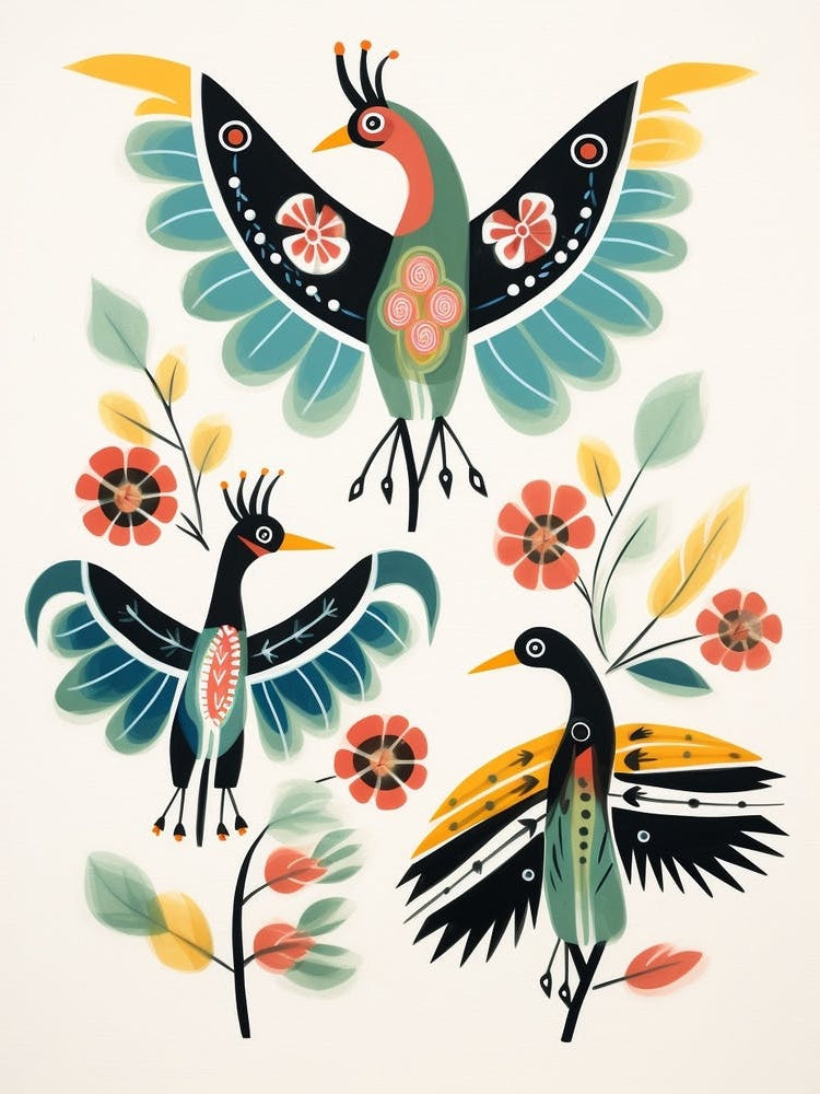 Folk Style Bird Painting Crane