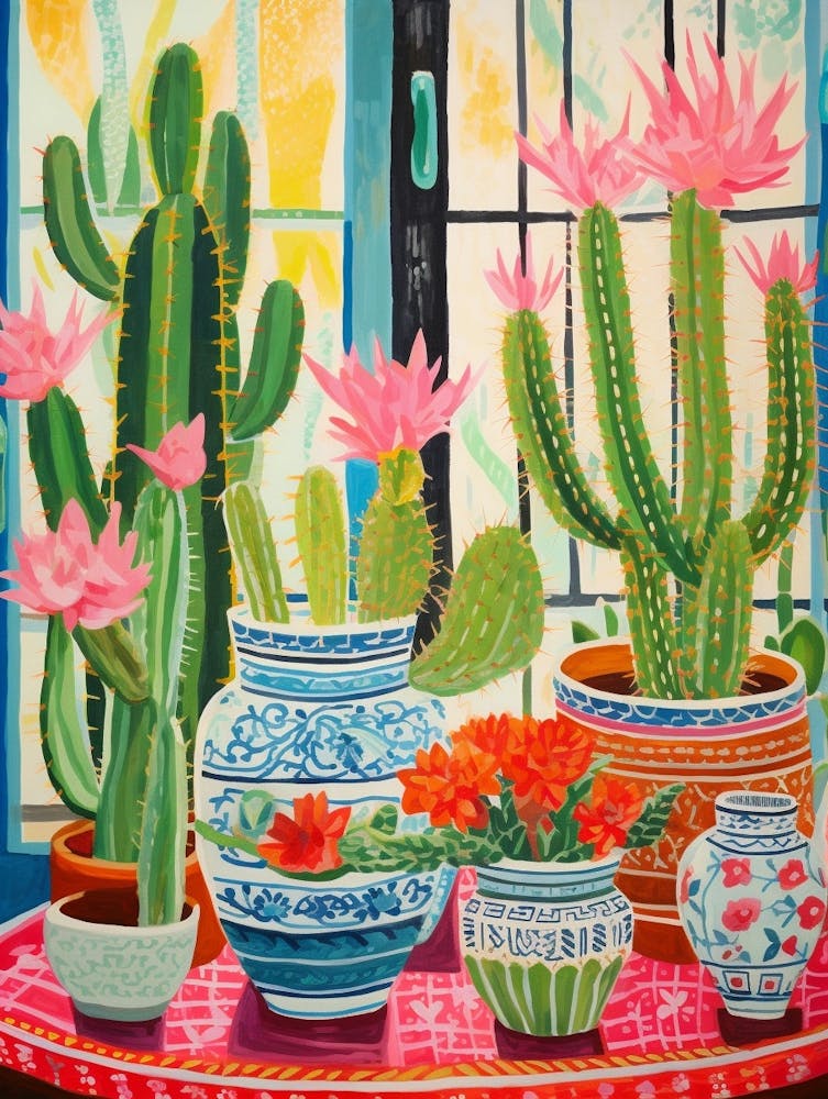 Cactus Painting Maximalist Still Life Trichocereus Cactus 2