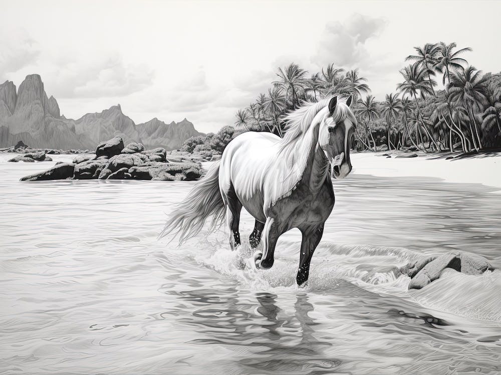 A Horse Oil Painting In Anse Source D Argent, Seychelles, Landscape 1