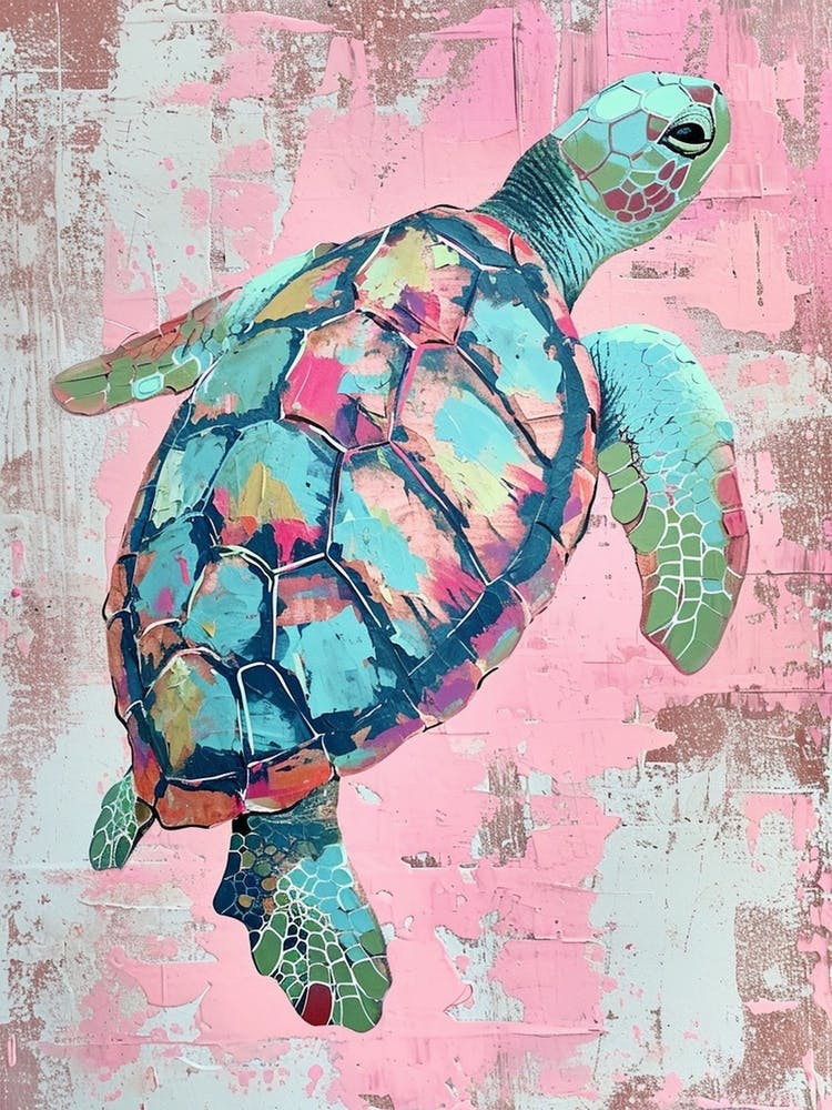 Peinture Tortue de Mer Pastel Rose