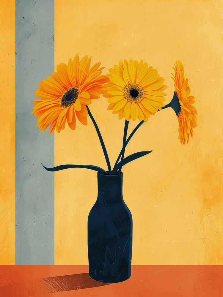 Gerbera Daisy Flowers On A Table   Contemporary Illustration 4