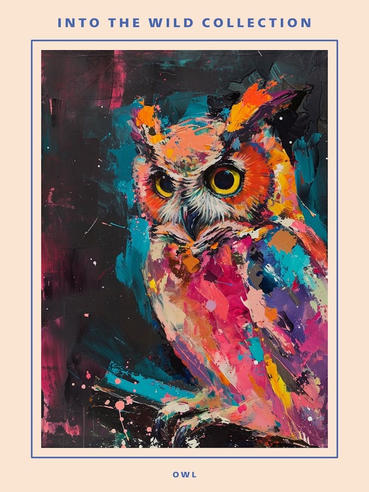 Kitsch Colourful Owl Collage 1 Poster