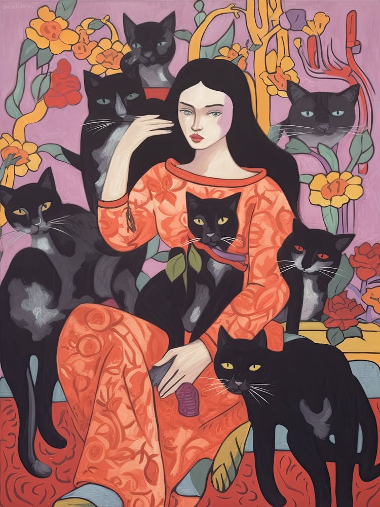 Cat Lady With Black Cats 3