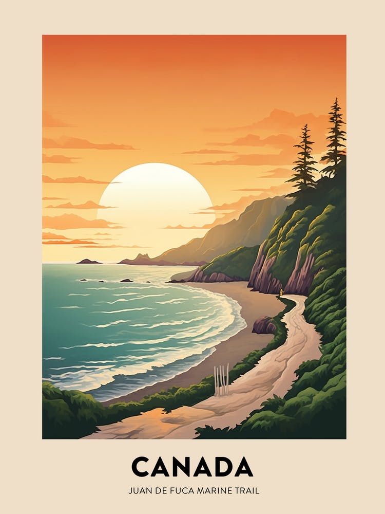Juan De Fuca Marine Trail Canada 2 Vintage Hiking Travel Poster
