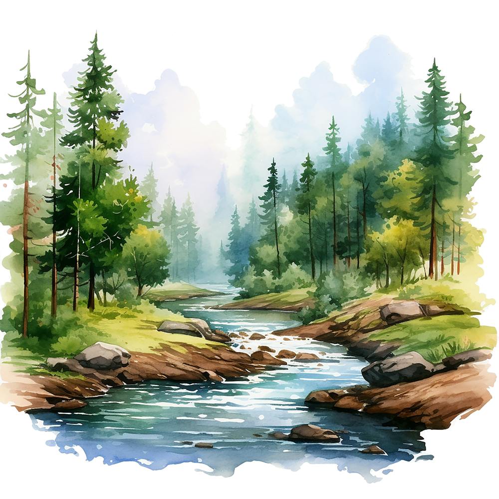 Watercolor Forest Landscape 6