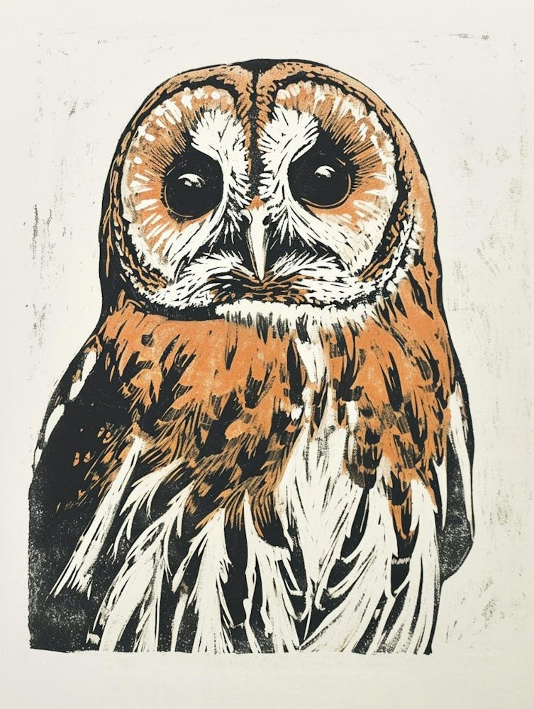 Tawny Owl Linocut Blockprint 1