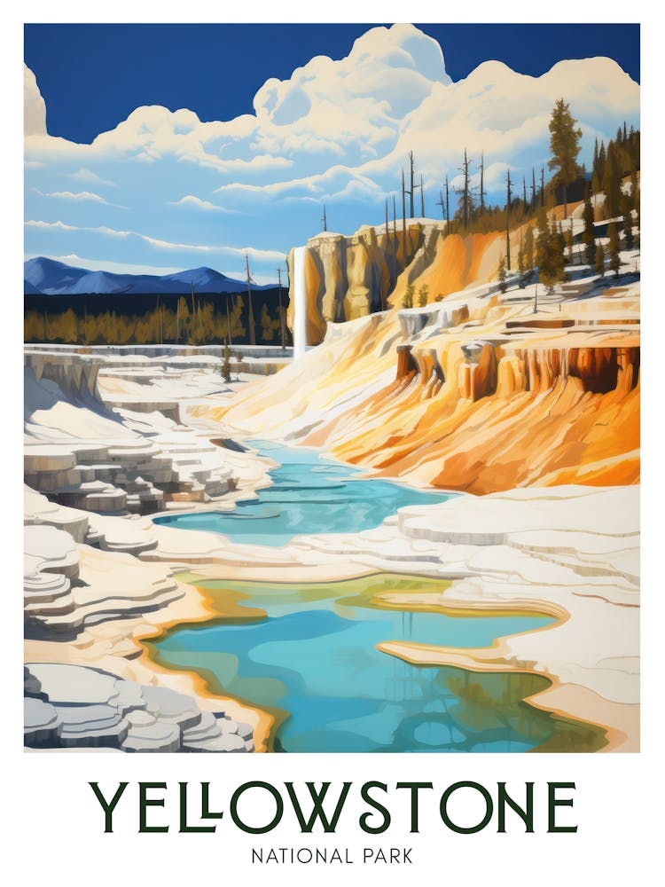 Yellowstone National Park, Maximalist Travel Poster Vibrant Colour